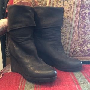 Leather Prada wedge booties